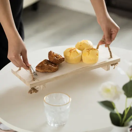 Decorative Natural Wood Rectangular Tray Serving Board with Rope Handles {5}