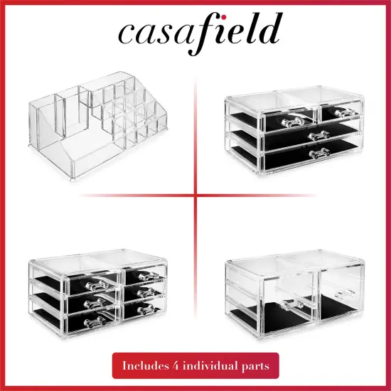 Casafield Acrylic Cosmetic Makeup Organizer & Jewelry Storage Display Case - Large 16 Slot, 2 Box & 10 Drawer Set - Clear {5}