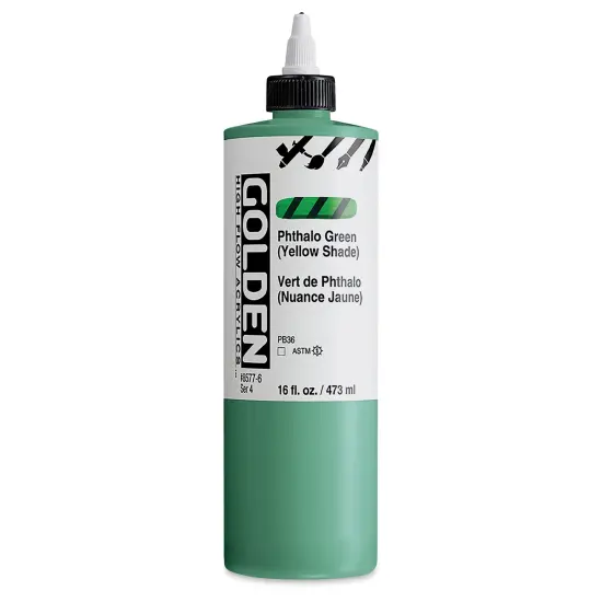 Golden High Flow Acrylics - Phthalo Green (Yellow Shade), 16 oz bottle {1}