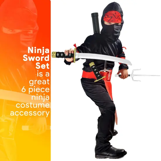 Ninja Weapons Toy Set - Fighting Warrior Weapon Costume Set with Katana Swords, Sai Daggers, and Shuriken Stars - 6 Pieces {2}