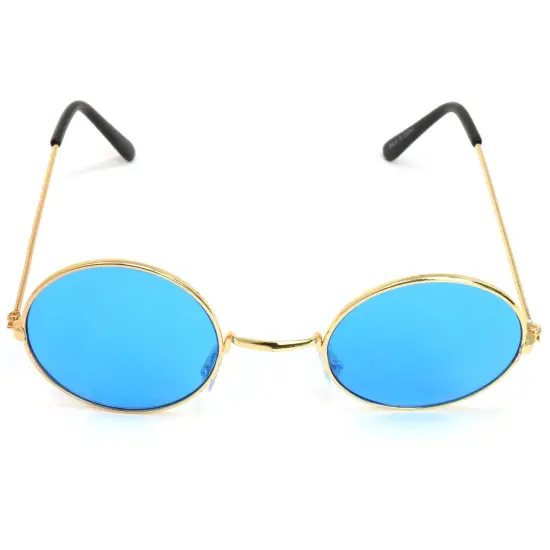 Blue Circle Hippie Glasses - Blue 60's Style Hipster Circle Sunglasses - 1 Pair {6}