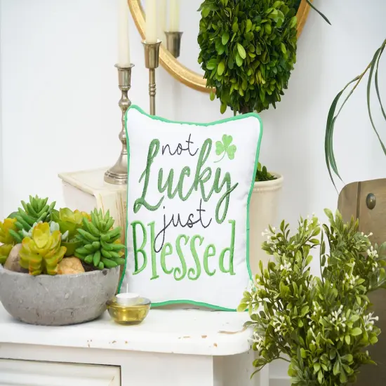 St. Patrick's Day "Not Luck Just Blessed" Embroidered Small/Petite Accent Pillow, 10" x 10" {3}