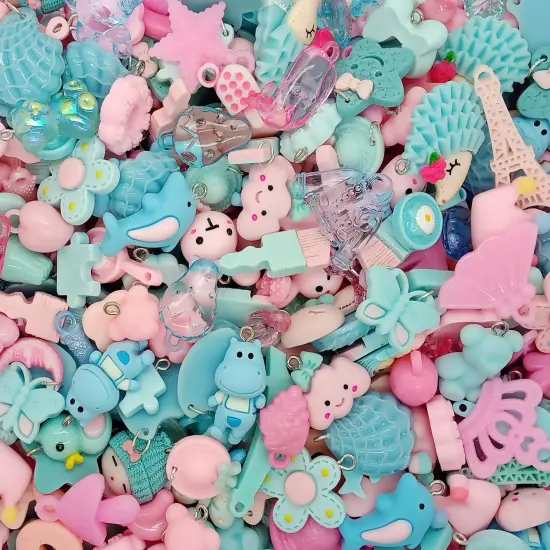 Cute Charm Mix in Pink & blue, 30 pieces, Pastel Resin and Acrylic Mix, Adorabilities {1}