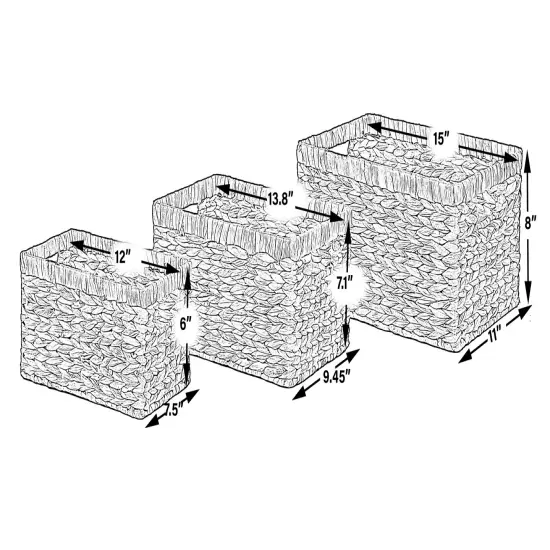 Natural Woven Water Hyacinth Wicker Rectangular Storage Bin Basket with Handles {4}