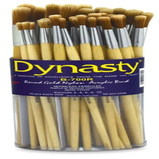 Dynasty Dupont Tynex Gold Nylon Acrylic Brush Canister - Rounds, Long Handle, Canister of 50 {1}