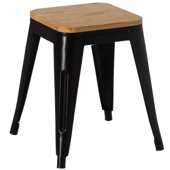 Decorative Accent Bar Stool for Indoor and Outdoor, Wooden Brown and Metal Black {2}