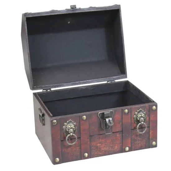 Antique Wooden Pirate Treasure Chest with Lion Rings and Lockable Latch {4}
