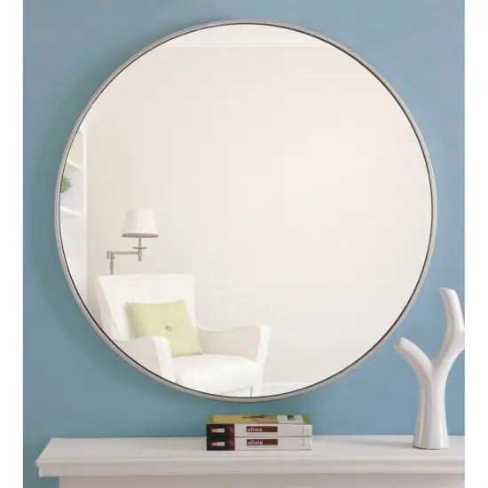 Metal frame Round Mirror 36 inch Silver finish {2}