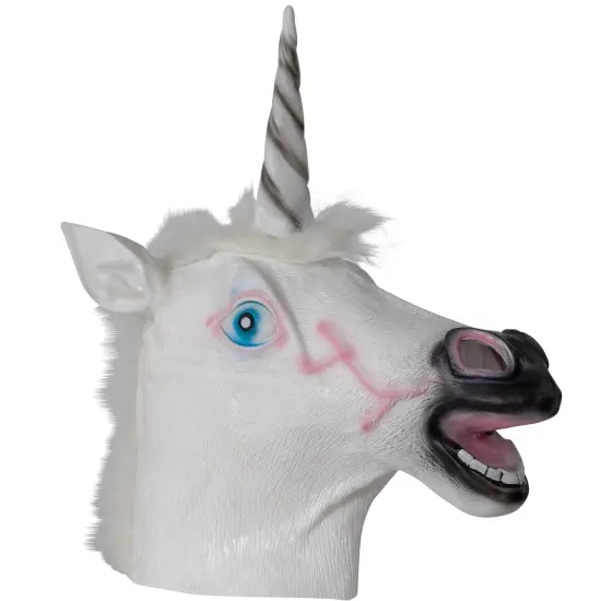Unicorn Head Costume Accessory - Realistic White and Pink Animal Unicorn Horse Head for All Ages {1}