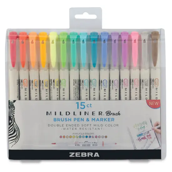Zebra Mildliner Double Ended Brush Pens - Set of 15, Assorted Colors {1}
