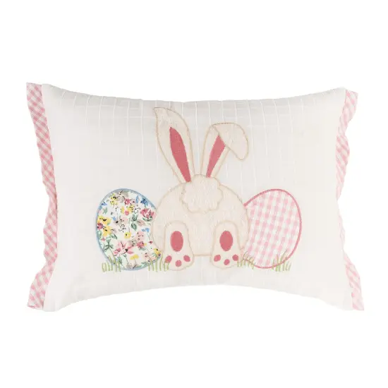 Happy Bunny Eggs Embroidered Spring Easter Themed Accent Pillow, 13" x 18" {1}