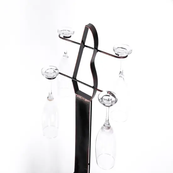Vintage Wood and Metal Guitar Shaped 9 Bottle Freestanding Decorative Wine Holder {4}