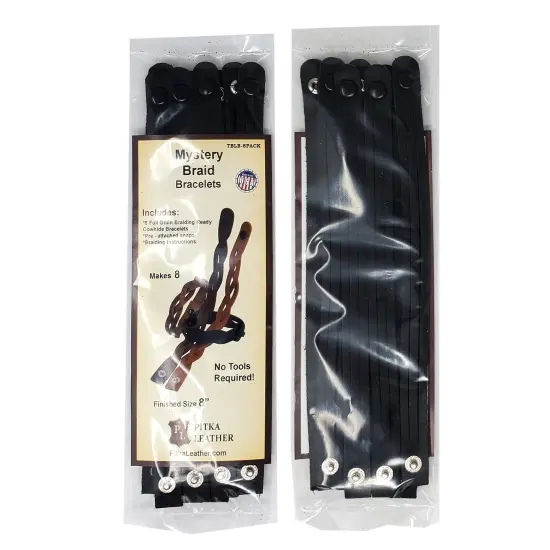 Mystery Braid Leather Bracelets Kit - 8 Black Leather Bracelets Braiding Ready - Made in USA {1}