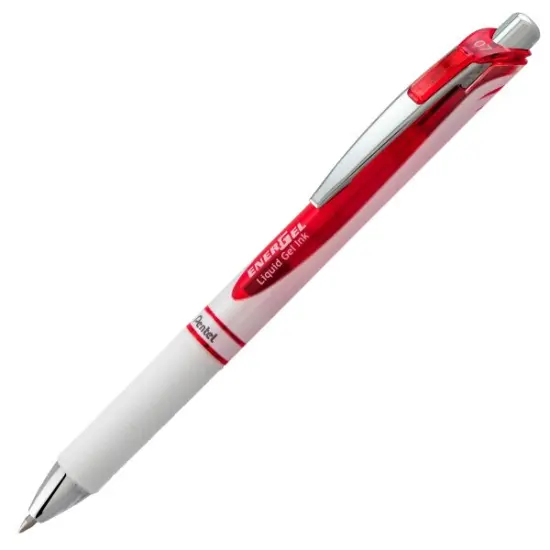 EnerGel Pearl Retractable Liquid Gel Pen, (0.7mm) Metal Tip, Medium Line, Red Accent, Red Ink {1}