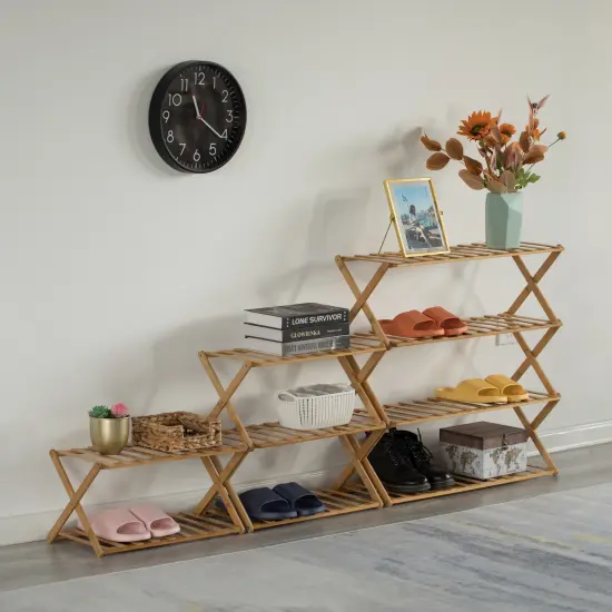 Bamboo Foldable Shoe Rack, Free Standing Shoe Organizer Storage Rack {5}