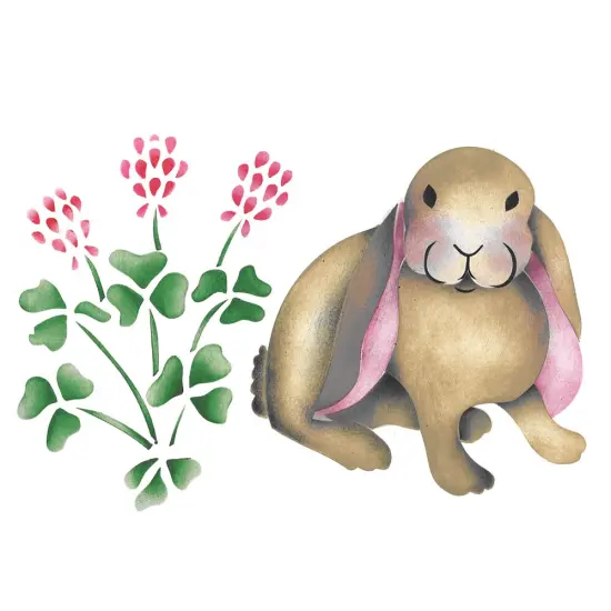 Large Rabbit with Clover Wall Stencil | 536A by Designer Stencils | Animal & Nature Stencils | Reusable Art Craft Stencils for Painting on Walls, Canvas, Wood | Reusable Plastic Paint Stencil for Home Makeover | Easy to Use & Clean Art Stencil {1}