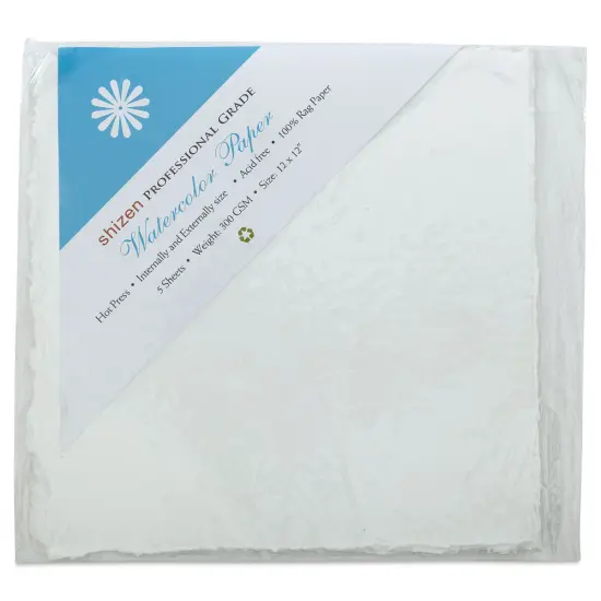 Shizen Professional Watercolor Paper - 12" x 12", Hot Press, Pkg of 5 Sheets {1}