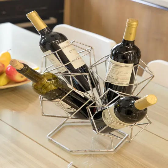 Vintage Decorative Metal Diamond Shaped Tabletop Countertop Wine 4 Bottle Holder {5}