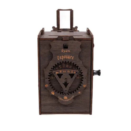 Pinhole Instant Film Camera Building Set - 3D Wooden Puzzle for Adults - Retro Vintage Steampunk Mechanical Wood Model to Build - Compatible with Instax Mini Film (Not Included) Stained brown diy {5}