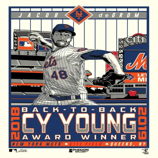 Phenom Gallery New York Mets Jacob DeGrom Back To Back Cy Young 18" x 24" Serigraph {3}