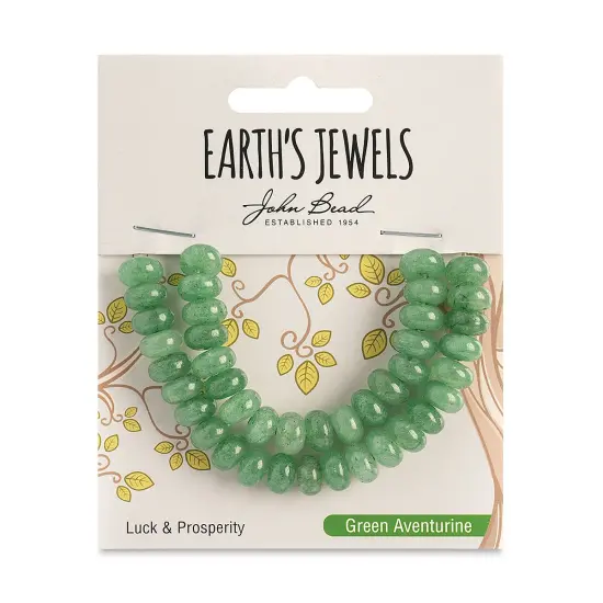 John Bead Earth&rsquo;s Jewels Aventurine Beads - Donut Rondelle, Pkg of 41, Green, 5 mm x 8 mm {1}