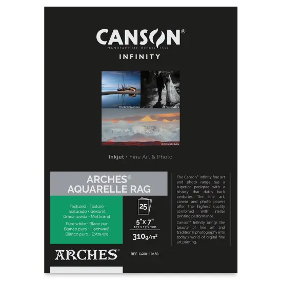 Canson Infinity Arches Aquarelle Rag Inkjet Paper - 5" x 7", 310 gsm, Package of 25 {1}