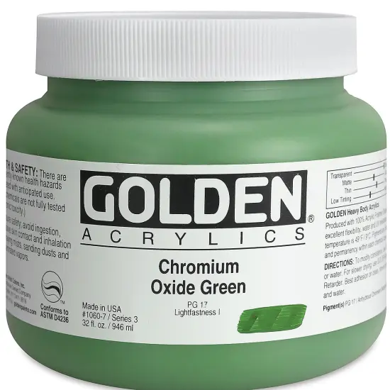 Golden Heavy Body Artist Acrylics - Chromium Oxide Green, 32 oz Jar {2}