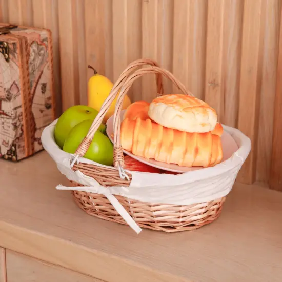 Wicker Willow Picnic Basket with Double Drop-Down Handles - Perfect as Gift basket for all Occasions like Halloween, Thanksgiving and Easter, with Liner {7}
