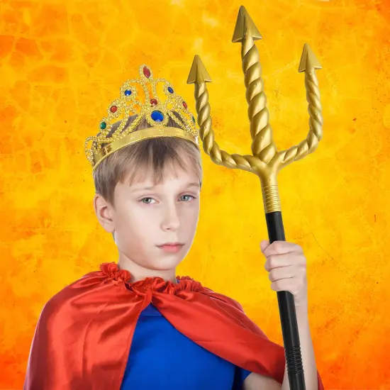 Gold Trident Costume Accessory - Golden Pitchfork Spear Toy Prop Weapon Staff Accessories for Adults and Kids Costumes {5}