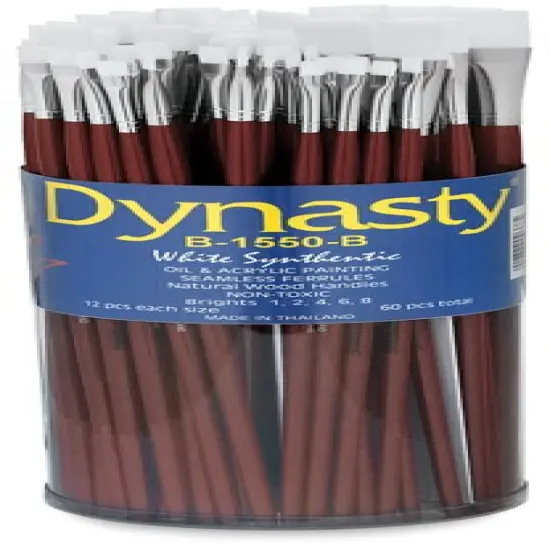 Dynasty Synthetic White Bristle Brush Canister - Bright, Long Handle, Canister of 60 {2}