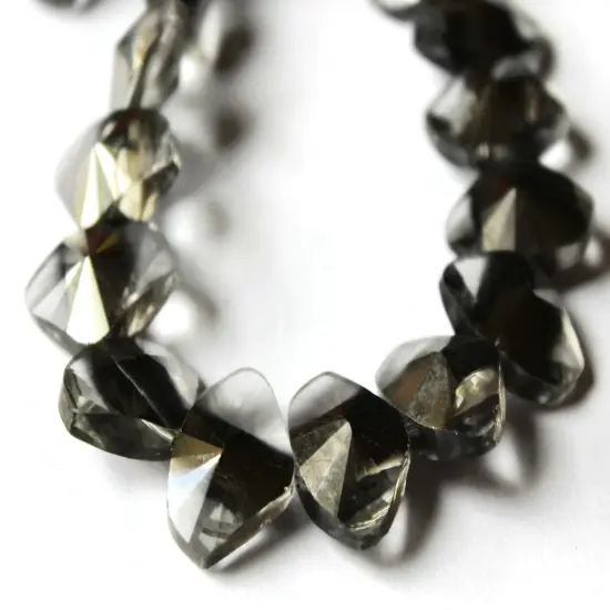 30 13mm Faceted Triangle Silver and Clear Crystal Beads {3}