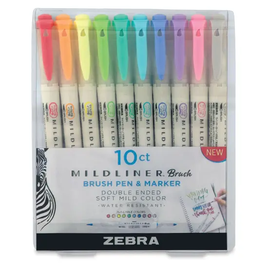Zebra Mildliner Double Ended Brush Pens - Set of 10, Assorted Colors {1}