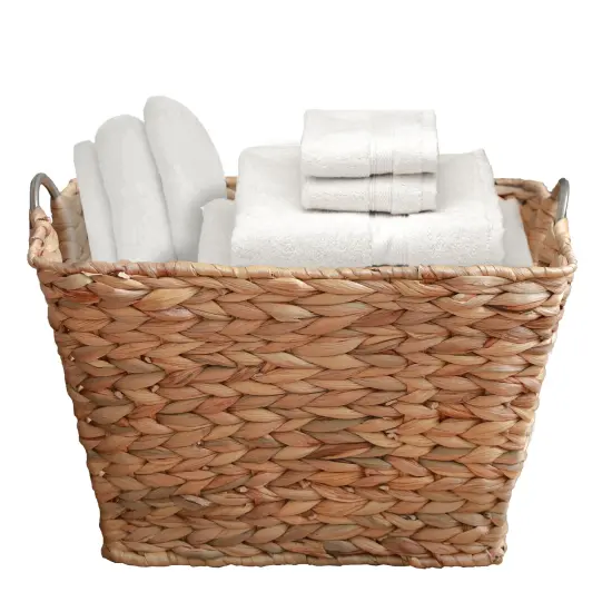 Water Hyacinth Wicker Large Square Storage Laundry Basket with Handles {1}