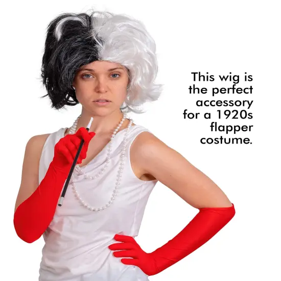 Black and White Wig - Cruel Lady Half and Half Wavy Costume Wig for Adults and Kids {3}
