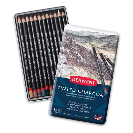 Derwent Tinted Charcoal Pencil Set - Assorted Colors, Tin Box, Set of 12 {2}