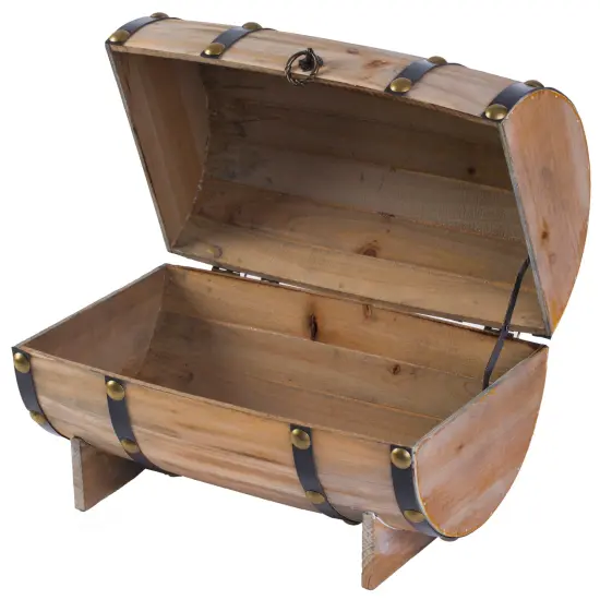 Wooden Wine Barrel Shaped Treasure Chest Vintage Decorative Wine Holder Natural {4}