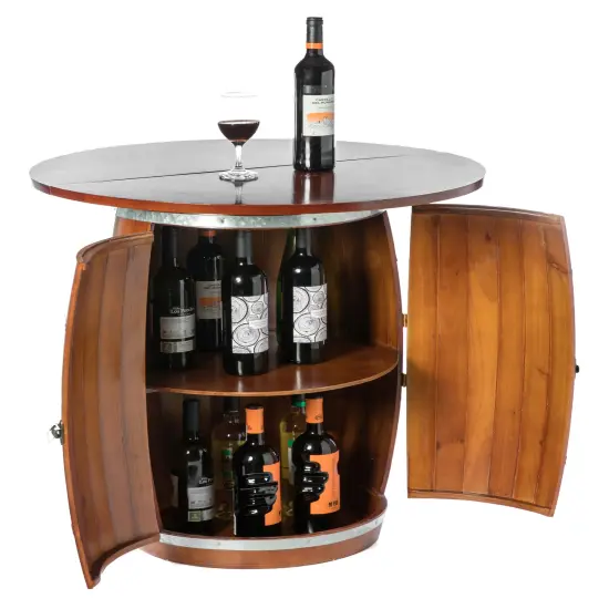 Wine Barrel Round Table Wine Storage Cabinet {3}