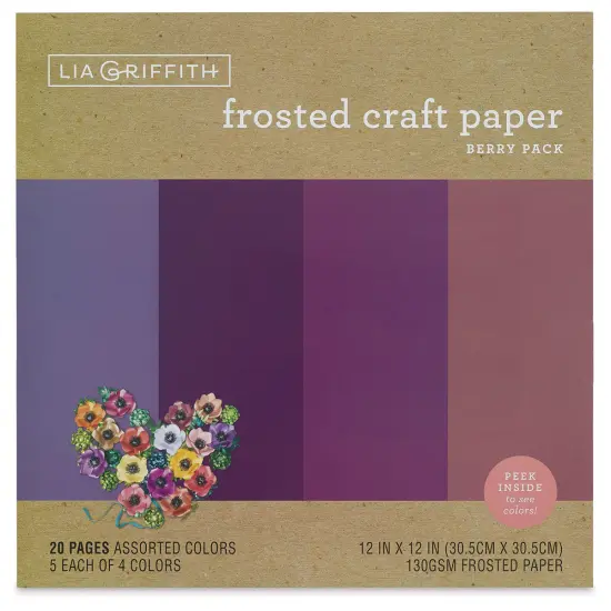Lia Griffith Frosted Craft Paper - Berry, 12" X 12", 20 Sheets, 130 gsm {1}