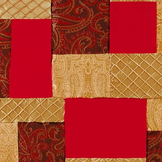 Neo Classic Crimson & Gold Paisley Patchwork 100% Cotton Quilted Christmas Throw Blanket 50" x 60" {3}