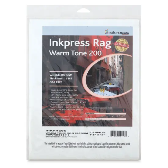 Inkpress Rag Digital Paper - Warm Tone, 200 gsm, 8-1/2" x 11", 25 Sheets {1}