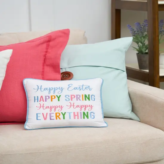 Multicolor "Happy Easter Happy Spring Happy Everything" Embroidered Small/Petite Accent Pillow, 10" x 10" {4}