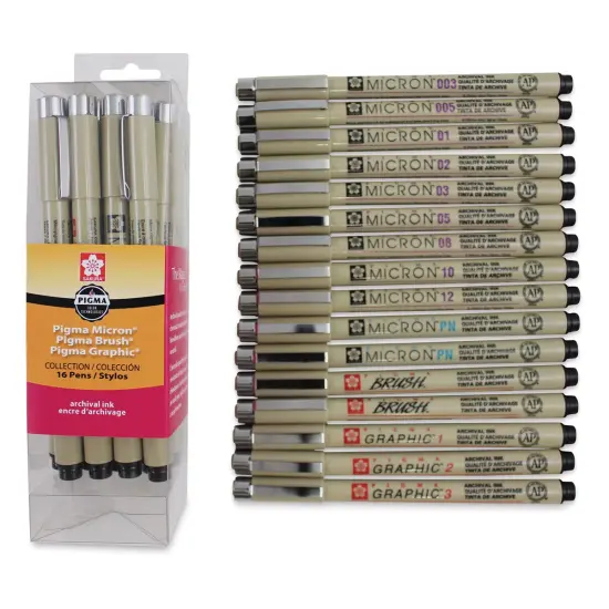 Sakura Pigma Micron, Brush and Graphic Markers - Set of 16, Black, Assorted Sizes {1}