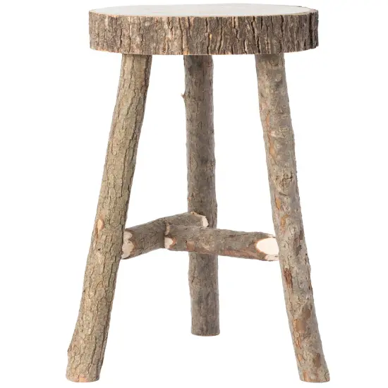 Decorative Antique Log Cabin Natural Wooden Accent Stool Side Table {4}