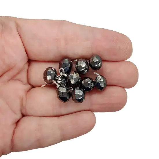 Gunmetal Fire-Polished Dangle Charms, 8mm Gray Czech Glass Beads, Set of 10 charms, Adorabilities {2}