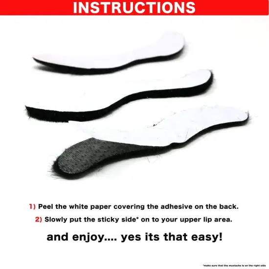 Self Adhesive Party Mustaches - Hairy Fake Black Sticker Mustache - 3 Piece Set {2}