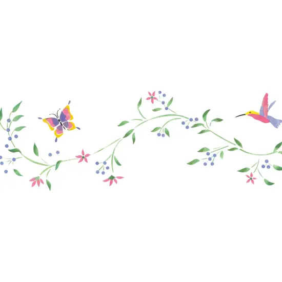 Hummingbird and Vine Wall Stencil | 2821 by Designer Stencils | Animal & Nature Stencils | Reusable Art Craft Stencils for Painting on Walls, Canvas, Wood | Reusable Plastic Paint Stencil for Home Makeover | Easy to Use & Clean Art Stencil {2}