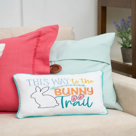 Easter "This Way to The Bunny Trail" Embroidered Spring Themed Small/Petite Accent Pillow, 9" x 12" {4}