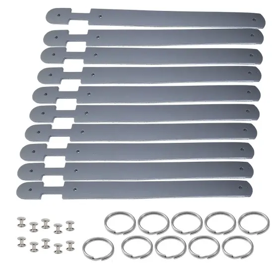 Blank Leather Keychains &ndash; DIY Engraving Kit, Pack of 10 (&frac34;" x 4.5") Grey {1}