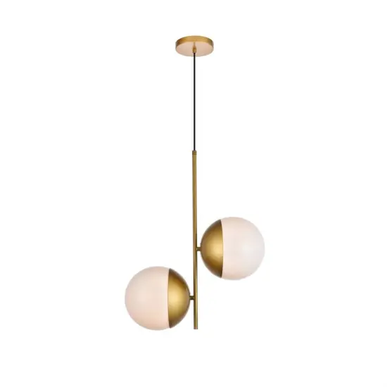 Eclipse 2 Lights Brass Pendant With Frosted White Glass {1}