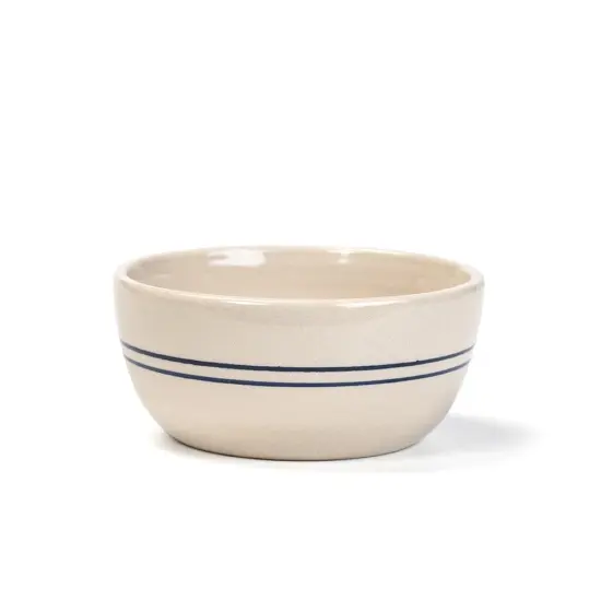 Martinez Pottery Salad Bowl Handmade Heritage Blue Stripe Stoneware {1}